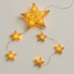 Rustic star-shaped LED string lights with warm glow.