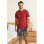 LIVERGY Men's Cotton Pajama Set, Red (L) - Image 2