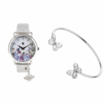 AURIOL Women's Watch Set + Silver Rush Butterflies Bracelet Modern Art/EBUS