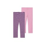 LUPILU Girls' 2 Thermal Leggings, Pink/Striped (122/128)