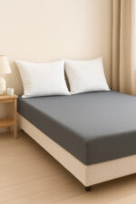 LIVARNO home Cotton sateen fitted sheet, 90 – 100 x 200 cm (dark grey) - Image 2