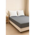 LIVARNO home Cotton sateen fitted sheet, 90 – 100 x 200 cm (dark grey) - Image 2