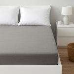 WORLD'S ORIGINS Dark grey jersey fitted sheet 200 x 200 cm,