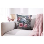 Livarno home Velvet pillowcase, 40 x 40 cm (flowers gray) - Image 2