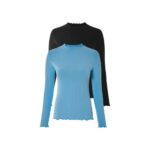 ESMARA® Women's long-sleeved T-shirt, 2 pieces (black/blue, L(44/46))