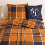 Gin Tonic 3-piece flannel bedding set with soft orange and navy plaid design for cozy comfort.