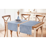 Livarno Home Table Runner Set, Blue/White Stripes, 2-Piece - Image 2