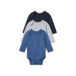 lupilu® Baby bodysuits with organic cotton, 3 pieces (62/68, blue/gray)