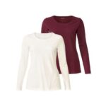 esmara® Women's long-sleeved T-shirt, 2 pieces (L (44/46), red/white)