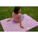 Foldable picnic blanket with pink and white stripes - Image 2